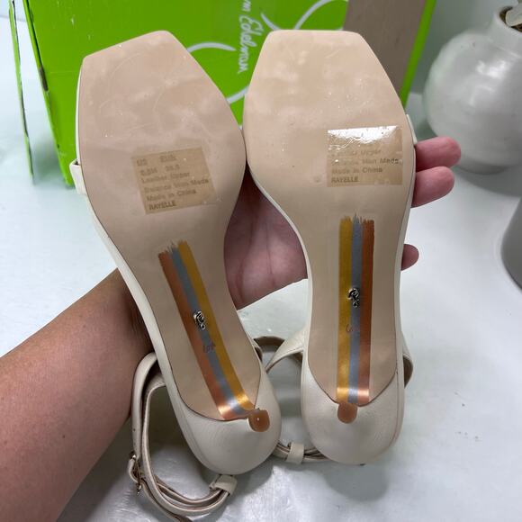 Sam Edelman Rayelle Leather Kitten Heel Sandals Cream Women 6.5M/EU37 Tried On - Picture 9 of 11